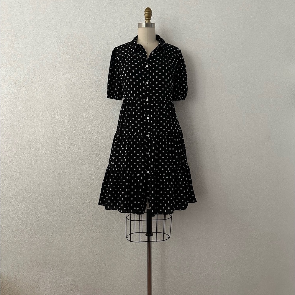 Eliza J Black and White Polka Dot Midi Dress